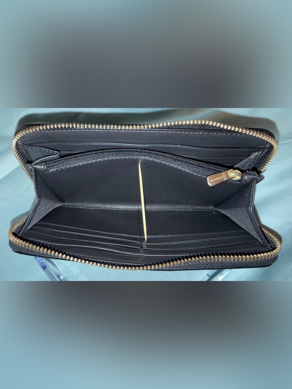 Coach Brown and Black Zip Around Signature Wallet with Gold Color Logo - Picture 10 of 12